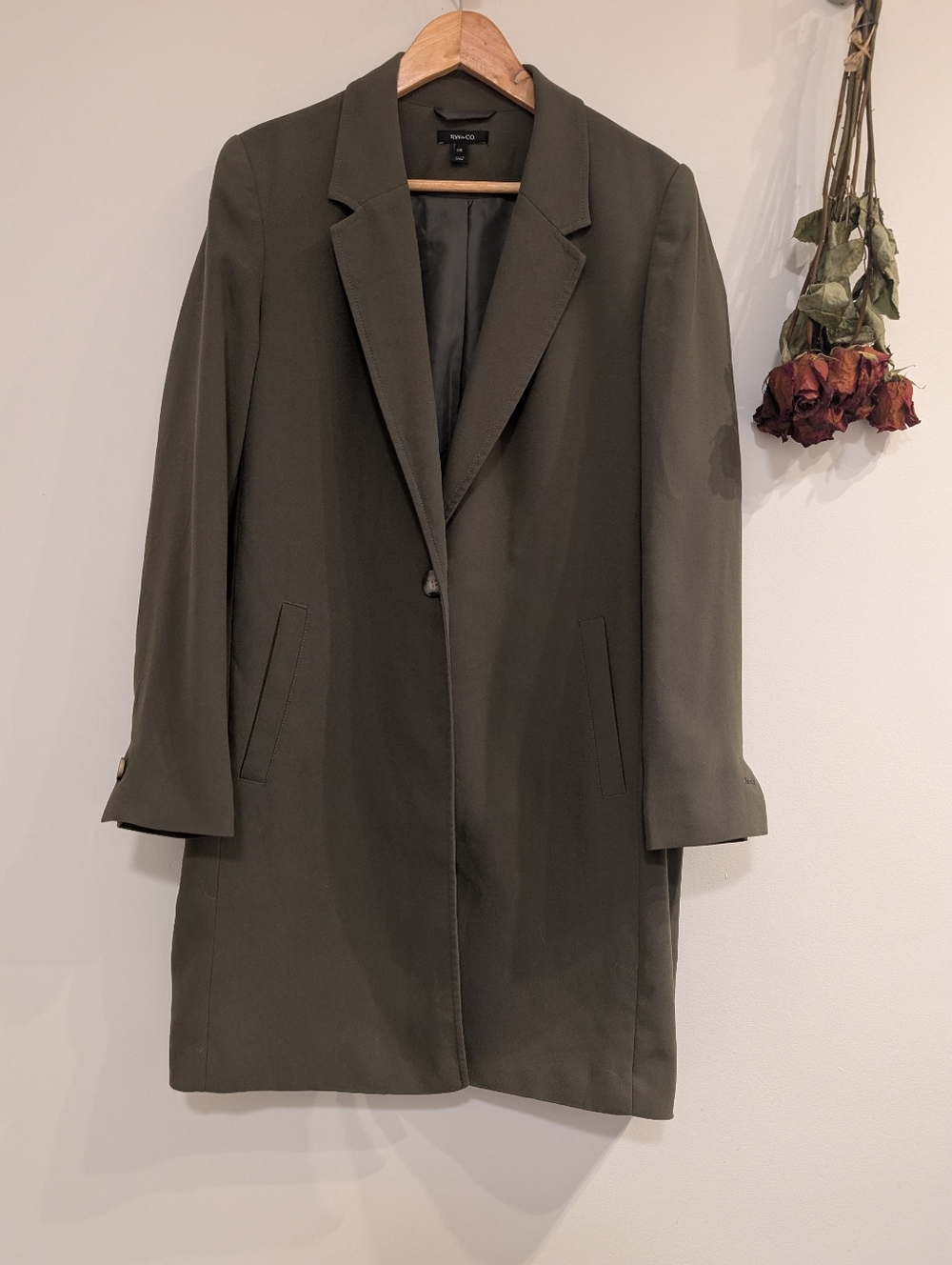 RW&CO - Olive Green Single-Button Long Coat - Picture 3 of 8